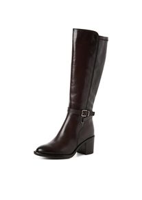 Stiefel Tamaris, Damen, Gr. 36, mokka, Leder, Lederimitat, unifarben, Schuhe Stiefel, Blockabsatz, Langschaftstiefel mit modischer Zierschnalle