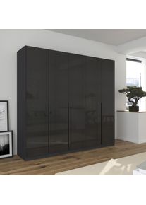 Dreht&uuml;renschrank OTTO HOME "Kleiderschrank Schrank Garderobe AGORDO Schlafzimmer", grau (graumetallic, effektgrau hochglanz), B:226cm H:210cm T:54cm, Holzwerkstoff, Schr&auml;nke, Dreht&uuml;renschrank, durchdachte Innenausstattung, in 8 Breiten und 2 H&ouml;hen MADE IN GERMANY
