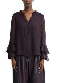 Chiffonbluse comma, Damen, Gr. 34, lila (plum), Web, Obermaterial: 100% Polyester, unifarben, l&auml;ssig geschnitten h&uuml;ftbedeckend, V-Ausschnitt, Volant, Blusen Chiffonbluse, mit Volant-&Auml;rmeln im Layer-Look, Topseller
