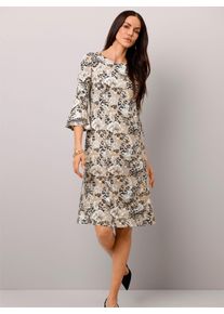 Damen Jerseykleid mit Trompeten-&Auml;rmeln in camel-schwarz-bedruckt ,Gr&ouml;&szlig;e 42, WITT, 93% Lyocell, 7% Elasthan