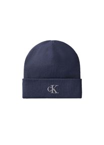 Strickm&uuml;tze Calvin Klein "CK FINE RIB BEANIE", Herren, blau (blau nights), Strick, Viskosemischung, M&uuml;tzen Strickm&uuml;tze, mit Markenlogo