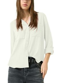 Langarmbluse QS, Damen, Gr. 38, wei&szlig;, Web, Obermaterial: 100% Polyester, unifarben, tailliert h&uuml;ftbedeckend, V-Ausschnitt, mit Knopf krempelbar,mit Kn&ouml;pfen, Blusen Langarmbluse, mit Knopfleiste und Brusttaschen