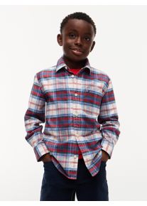 Langarmhemd Tommy Hilfiger, Jungen, Gr. 6 (116), N-Gr, bunt (blau check), Web, Obermaterial: 97% Baumwolle, 3% Elasthan, kariert, regular fit normal, Rundhals, 1-Knopf-Manschette, Hemden Langarmhemd, Karo-Design, Regular Fit, Kinder bis 16 Jahre