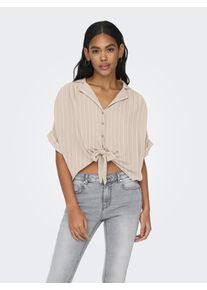 Kurzarmbluse Only "ONLPAULA LIFE S/S TIE SHIRT WVN NOOS", Damen, Gr. L, beige (pumice stone stripes:cd stripes), Web, Obermaterial: 100% Viskose, gestreift, regular fit normal, V-Ausschnitt, Blusen Kurzarmbluse, Viskose, regular fit