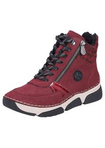 Winterboots Rieker, Damen, Gr. 38, rot (bordeaux), Nubuklederimitat, Textil, Schuhe Winterboots, Schn&uuml;rstiefelette, Schn&uuml;rboots mit Textil-Besatz am Schaftrand
