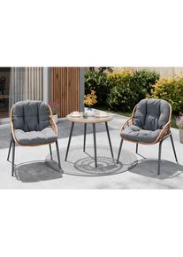 Ambia Garden Balkonset, Grau, Klar, Naturfarben, Dunkelgrau, Textil, 3-teilig, F&uuml;llung: Polyester, Rundrohr, Gartenm&ouml;bel, Balkonm&ouml;bel, Balkonm&ouml;bel-Sets