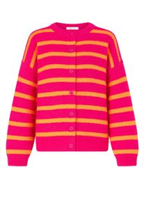 Cardigan SASSYCLASSY "Cardigan mit Streifen", Damen, Gr. S-36, pink, Weitere Stoffart, Obermaterial: 70% Polyester PES. 21% Polyamid PA. 8% Wolle WO. 1% Elasthan EL., h&uuml;ftbedeckend, Strickjacken Cardigan, Moderne Strickjacke mit Knopfleiste im auff&auml;lligem Design Orange Pink