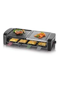 Severin Raclette "RG 9645", schwarz (kunststoff), B:54cm H:11,5cm T:38cm, Raclettes, Naturgrillstein & antihaftbeschichtete Grillplatte, 8 Personen, 1400W, Raclette