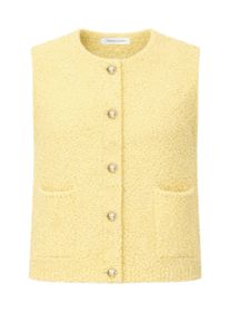 Shirtweste SASSYCLASSY "Boucl&eacute;-Weste mit Taschen", Damen, Gr. S-36, gelb (buttergelb), Weitere Stoffart, Obermaterial: 62% Polyacryl PAN. 18% Polyester PES. 8% Viskose CV. 8% Wolle WO. 4% Alpaka WP., H&uuml;ftlang, V-Ausschnitt, Westen Shirtweste, Weiche Weste mit goldfarbenen Kn&ouml;pfen Greige Rosa Schwarz Braun