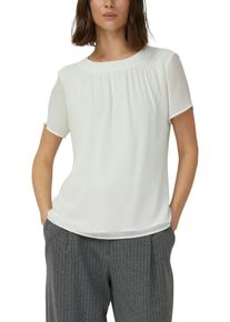 Kurzarmbluse s.Oliver BLACK LABEL, Damen, Gr. 42, wei&szlig;, Web, Obermaterial: 100% Polyester. Futter: 100% Viskose, unifarben, normal h&uuml;ftbedeckend, Rundhals, Blusen Kurzarmbluse, mir Raffung am Ausschnitt