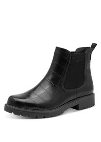 Chelseaboots Tamaris, Damen, Gr. 39, beige (schwarz, kroko), Elastischer Einsatz, Lederimitat, unifarben, Schuhe Chelseaboots, Blockabsatz, Stiefelette in angesagter Krokooptik