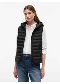 Steppweste Tommy Hilfiger "LW PADDED GLOBAL STRIPE VEST", Damen, Gr. XL (42), schwarz, Web, Obermaterial: 100% Polyester, unifarben, Basic h&uuml;ftlang, Westen Steppweste, abnehmbare Kapuze, &Uuml;bergangsweste