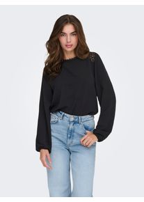 Shirtbluse Only "ONLKATCHA LIFE LS O-NECK LACE TOP CS WVN", Damen, Gr. XS, schwarz, Web, Obermaterial: 100% Polyester, unifarben, regular fit normal, Rundhals, Blusen Shirtbluse, Kunstfaser, regular fit, mit Spitzen Detail