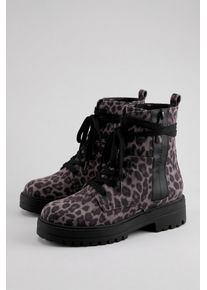 Schn&uuml;rboots ANISTON SHOES, Damen, Gr. 42, Textil, grau (grau, leo), Lederimitat, Textil, Basic, Schuhe Schn&uuml;rboots, Ankle Boots mit Rei&szlig;verschluss, im Animal Print - NEUE KOLLEKTION