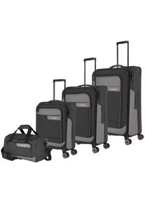 Trolleyset Travelite "VIIA S/M/L und Reisetasche", Damen, grau (schiefer), Polyester, mehrfarbig, Koffer-Sets Trolleyset, Kofferset Reisegep&auml;ck mit erweiterbarem Volumen und TSA Schloss