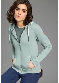 Kapuzensweatjacke Kangaroos, Damen, Gr. 40/42, gr&uuml;n (salbei), Sweatware, Obermaterial: 60% Baumwolle, 40% Polyester, normal h&uuml;ftlang, Flachstrickb&uuml;ndchen, Sweatjacken Kapuzensweatjacke, mit doppelter Kordel, aus Baumwolle und Polyester