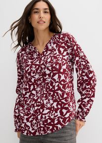 Tunika bonprix, Damen, Gr. 52, rot (rubinrot, helllila gebl&uuml;mt), Obermaterial: 100% Viskose, loose fit, Tuniken Tunika, luftige Tunikabluse, aus weicher Viskose, Loose Fit, im Casual-Stil