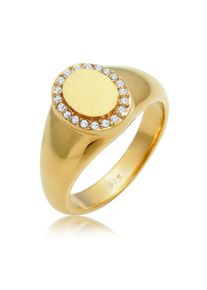 Siegelring Elli Premium "Ring Siegelring Glas Kristalle Wei&szlig; 925 Sterling Silber vergoldet" Gr. 56, gold, Fingerringe, Damen, 56, ohne Stein, Silber 925 (Sterlingsilber), 9mm, Siegelring