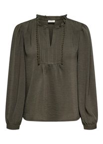 Jacqueline de Yong Langarmbluse JDY "JDYRACHEL LIFE L/S PINTUCK TOP WVN NOOS", Damen, Gr. XL, braun (schwarz olive), Web, Obermaterial: 100% Polyester, unifarben, regular fit h&uuml;ftbedeckend, V-Ausschnitt, Puff&auml;rmel 1-Knopf-Manschette, Blusen Langarmbluse, im romantischen Look mit Spitzenbord&uuml;re
