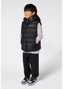 Steppweste Champion "SPORTWEAR ZIP-UP HOODIE VEST Standard Fit", M&auml;dchen, Gr. M (140/146), schwarz (nbk, nbk, nbk), Obermaterial: 100% Polyester, Westen Steppweste, aus Polyester, mit Kapuze, sportliches Design