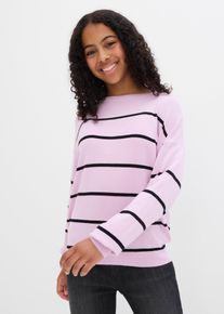 Strickpullover bonprix, M&auml;dchen, Gr. 152/158, rosa (softflieder, schwarz gestreift), Obermaterial: 80% Viskose, 20% Polyamid, regular fit, Pullover Strickpullover, f&uuml;r M&auml;dchen, klassischer Feinstrick, Regular Fit, im Casual-Stil