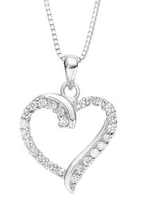 Kette mit Anh&auml;nger Amor "Herz", silber (silber, 925), Halsketten, Damen, Silber 925 (Sterlingsilber), L: 45, Kette mit Anh&auml;nger, mit Zirkonia (synth.)