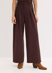 Bundfaltenhose bonprix, Damen, Gr. 44, N-Gr, braun (dunkelbraun), Obermaterial: 90% Polyester, 10% Elasthan, festlich, loose fit, Hosen Bundfaltenhose, Loose Fit, mit Bundfalten, festlicher Stil