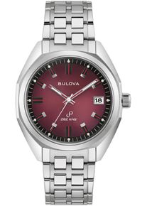 Quarzuhr Bulova "Jet Star", silber (silberfarben, dunkelrot), Armbanduhren, Damen, Quarzuhr, Armbanduhr, Herrenuhr, Damenuhr, Edelstahlarmband, Saphirglas