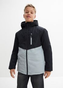 Winterjacke bonprix, Jungen, Gr. 140/146, schwarz-wei&szlig; (schwarz, silbergrau), Obermaterial: 100% Polyester. Besatz: 95% Polyester, 5% Elasthan. Futter: 100% Polyester, regular fit, Jacken Winterjacke, f&uuml;r Jungen, Regular Fit, sportlicher Stil, aus Polyester