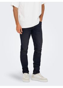 Only & Sons Slim-fit-Jeans ONLY & SONS "ONSLOOM SLIM 5748 EY BOX JEANS MU", Herren, Gr. 31, L&auml;nge 30, schwarz (blau schwarz denim), Denim/Jeans, Obermaterial: 65% Baumwolle, 18% Polyester, 15% Viskose, 2% Elasthan, Abriebeffekte, slim fit lang, Jeans Slim-fit-Jeans, Baumwollmischung, slim fit