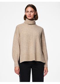 Rollkragenpullover Pieces "PCMALOU LS ROLLNECK KNIT NOOS BC", Damen, Gr. S, grau (taupe gray detail:melange), Strick, Obermaterial: 65% Polyester, 19% Polyacryl, 10% Nylon, 3% Wolle, 3% Elasthan, meliert, relaxed fit normal, Rippb&uuml;ndchen, Pullover Rollkragenpullover