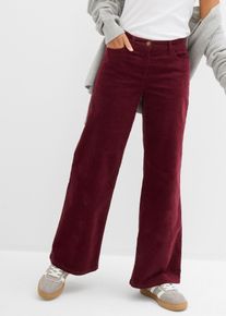 Cordhose bonprix, Damen, Gr. 40, N-Gr, dunkelbeere, Obermaterial: 98% Baumwolle, 2% Elasthan, loose fit, Hosen Cordhose, mit ausgestelltem Bein, Loose Fit, in Stretch-Qualit&auml;t, im Casual-Stil