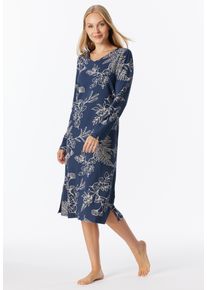 Nachthemd Schiesser "Comfort Essentials", Damen, Gr. 52, N-Gr, blau (801, admiral), Single Jersey, Obermaterial: 100% Baumwolle, bequem ca. Mitte Knie, tiefer Rundhals, Kleider Nachthemd, Baumwolle, leichter V-Ausschnitt, lang&auml;rmelig
