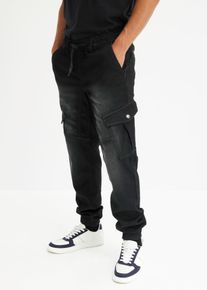 Jogg Pants bonprix "Regular Fit Jeans-Jogger mit Komfortbund, Straight", Herren, Gr. 60, N-Gr, schwarz, Denim/Jeans, Obermaterial: 73% Baumwolle, 25% Polyester, 2% Elasthan, regular fit lang, Jeans Jogg Pants, mit Komfortbund