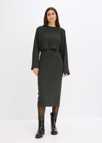 Strickkleid bonprix, Damen, Gr. 36/38 (S), N-Gr, grau (anthrazit meliert), Strick, Obermaterial: 50% Viskose, 26% Polyamid, 24% Polyester, l&auml;ssig geschnitten, Kleider Strickkleid, aus Viskose-Mischung, l&auml;ssig geschnitten