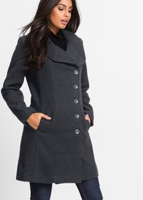 Kurzmantel bonprix, Damen, Gr. 40, grau (anthrazit meliert), Obermaterial: 88% Polyester, 10% Viskose, 2% Elasthan. Futter: 100% Polyester, schmal, M&auml;ntel Kurzmantel, femininer Stil, mit besonderem Kragen