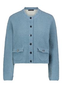 Cardigan Betty Barclay "Strick-Cardigan mit aufgesetzten Taschen", Damen, Gr. 46, blau (rauchblau), Obermaterial: 55% Polyester PES. 45% Polyamid PA., Strickjacken Cardigan