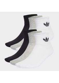 Sportsocken adidas originals "1/4 SOCKS 6P", Herren, Gr. S (37/39), Sockengr&ouml;&szlig;e, schwarz-wei&szlig; (wei&szlig;, medium grau heather, schwarz), Obermaterial: 65% Baumwolle, 32% Polyester, 2% Elasthan, 1% sonstige Fasern, Socken Sportsocken, f&uuml;r Laufen, 6er-Pack, mit Logodruck im Trefoil Style, kn&ouml;chellang