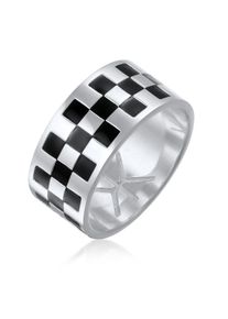 Silberring Kuzzoi "Ring Schachbrett Emaille 925 Sterling Silver" Gr. 60, silber, Fingerringe, Herren, 60, Silber 925 (Sterlingsilber), Silberring