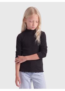 Langarmshirt KIDS Only "KOGFRANSISKA SCHOOL LS HI-NCK TOP JRS", M&auml;dchen, Gr. 134/140, schwarz, Jersey, Obermaterial: 75% Viskose, 20% Baumwolle, 5% Elasthan, unifarben, normal, Rundhals, Shirts Langarmshirt, Viskosemischung
