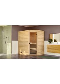 Sauna Weka "Massivholzsauna VALIDA Eck 1", beige (natur), Saunaofen, externe Steuerung, 7,5 kW, Saunen, Sauna, Blockbohlen, moderne Ganzglast&uuml;r