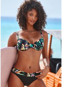 B&uuml;gel-Bikini-Top Venice Beach "Sandrine", Damen, Gr. 42, Cup B, bunt (schwarz bedruckt), Recycling-Polyamid, bedruckt, gebl&uuml;mt, Bikini-Oberteile B&uuml;gel-Bikini-Top, mit buntem Blumenprint