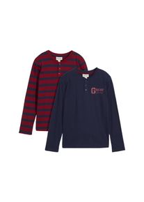 Henleyshirt bonprix, Jungen, Gr. 164/170, blau (dunkelblau, pflaumenrot gestreift), Obermaterial: 100% Baumwolle, Shirts Henleyshirt, f&uuml;r Jungen, in praktischer Packung, aus Baumwolle, bequeme Passform