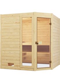 Sauna Weka "Massivholzsauna VALIDA Eck 1.8", beige (natur), Bio-Ofen, externe Steuerung, 5,4 kW, Saunen, Sauna, Blockbohlen, Fensterelement, moderne Ganzglast&uuml;r