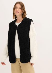Pl&uuml;schweste bonprix, Damen, Gr. 48/50 (XL), schwarz, Obermaterial: 100% Polyester. Futter: 100% Polyester, oversize, Westen Pl&uuml;schweste, mit seitlichen Eingriffstaschen, aus Teddyfleece, Oversize-Passform