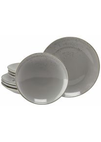 Tafelservice Creatable "Nature Collection, Service, Teller-Set, 8-tlg.", grau, 8, Steinzeug, Geschirr-Sets, Tafelservice, Handgemalte Sprenkel und R&auml;nder, Reaktivglasur