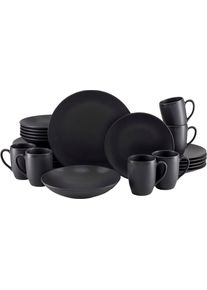 Kombiservice Creatable "Soft Touch, Geschirr-Set, 24-tlg.", schwarz, 24, Steinzeug, Geschirr-Sets, Kombiservice, Matte Spezialglasur, Schwarz-Grau-Farbton