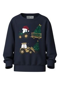 Weihnachtssweatshirt name it "NMMVOLUF LS NREG SWEAT BRU", Jungen, Gr. 92, navy blazer print:excavator, Sweatware, Obermaterial: 100% Baumwolle, bedruckt, regular fit normal, Rundhals, Rippb&uuml;ndchen, Sweatshirts Weihnachtssweatshirt, Weihnachten, Baumwolle