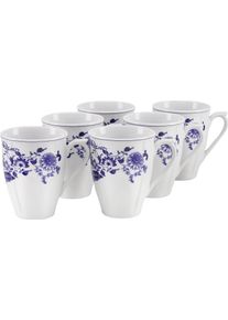 Becher Creatable "Flora Zwiebelmuster, Kaffeebecher, 6-tlg.", wei&szlig; (bunt), H:10,5cm &Oslash;:8,5cm, Porzellan, Trinkgef&auml;&szlig;e, Becher, Elegante festonierte Grundform, ausdrucksstarkes Relief