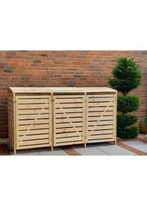 M&uuml;lltonnenbox Promadino "Vario III", beige (natur), B:92cm H:122cm T:219cm, Massivholz, Metall, Aufbewahrungsboxen, M&uuml;lltonnenbox, f&uuml;r 3 Tonnen, robust aus zertifiziertem Kiefernholz